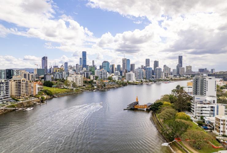 Aerial of Brisbane River, Brisbane, QLD © Tourism Australia